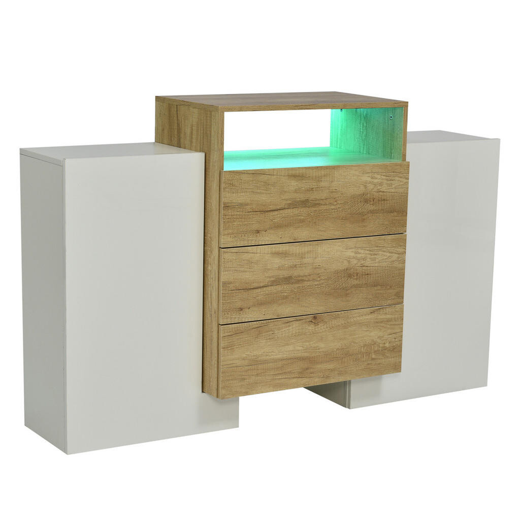 OKWISH BOČNÍ skříň 140/30/77,5 cm bílá a přírodní z MDF s LED osvětlením