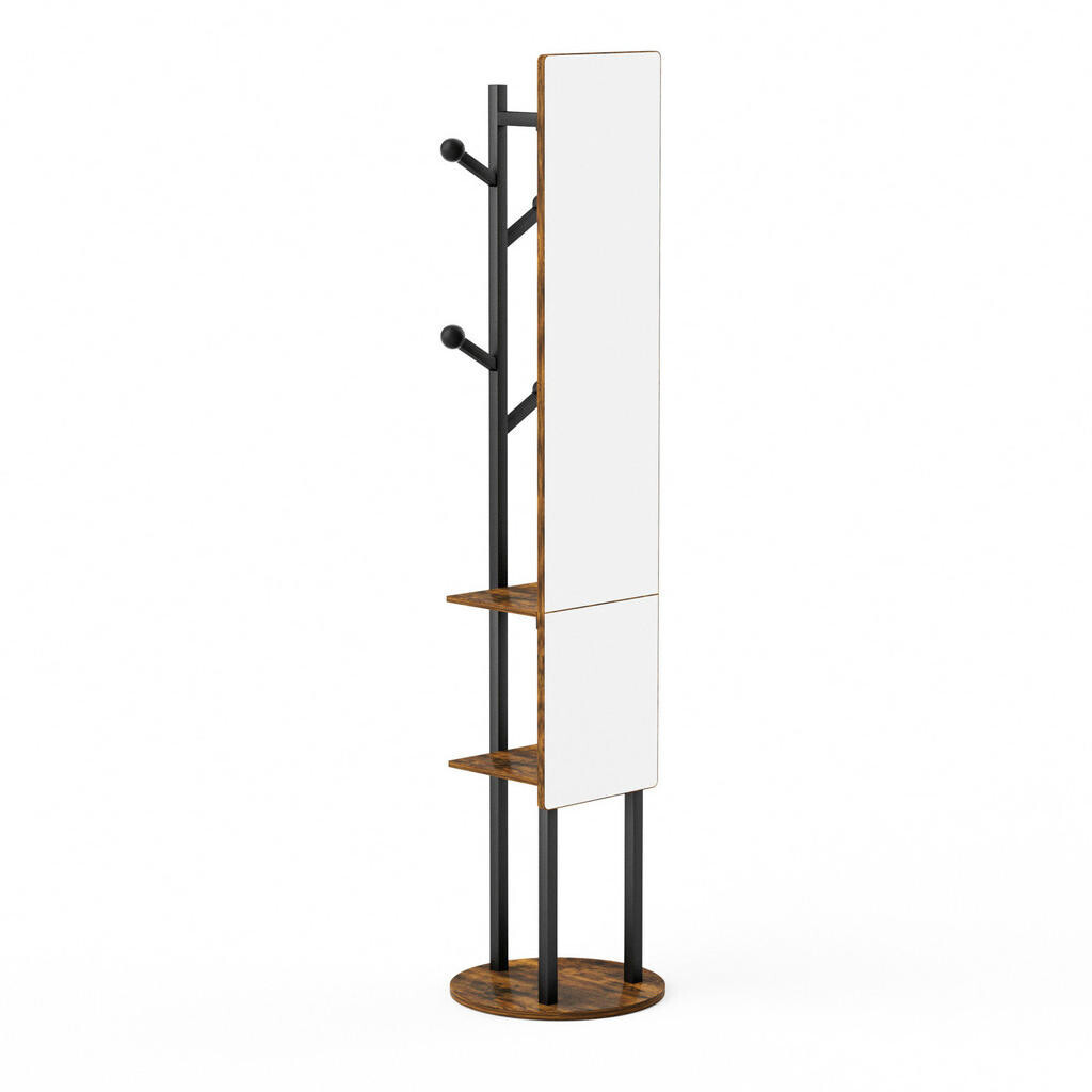 Redom ŠATNÍ stojan se zrcadlem 135/30 cm otočný o 360° z dřevotřísky a oceli, Černá/Hnědá