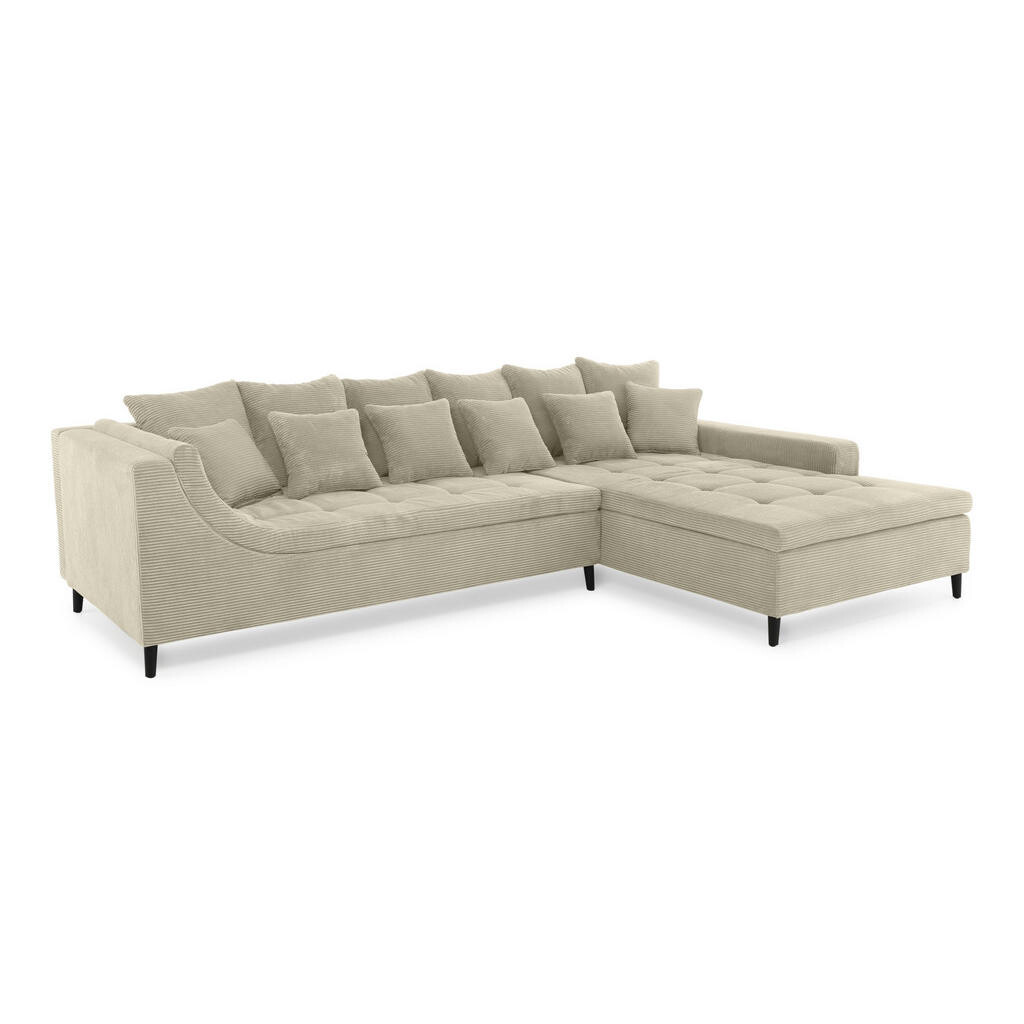 luma-home ROHOVÁ POHOVKA s ozdobným prošíváním a sklopným opěradlem, možnost montáže v obou směrech, 326 × 213 × 91 cm (Š×H×V), manšestr béžovo-šedý /
