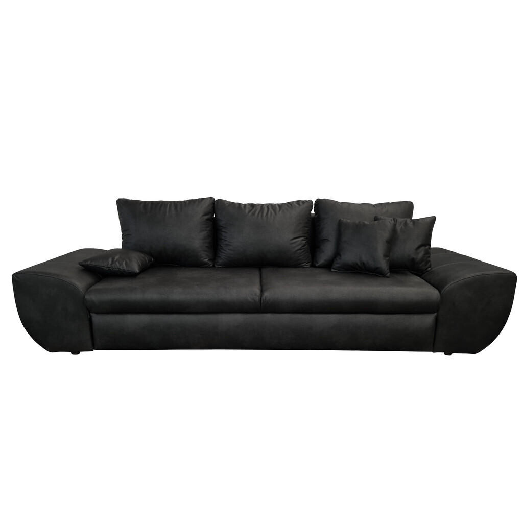 luma-home BIG-SOFA s funkcí rozkládání, úložným prostorem, 275 × 98 × 90 cm (Š×H×V), mikrovlákno s koženým vzhledem, barva Vintage černá / 18010