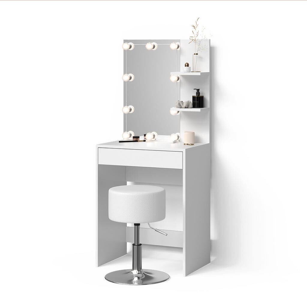 Livinity® TOALETNÍ STOLEK Nola Bílá s LED osvětlením a taburetem