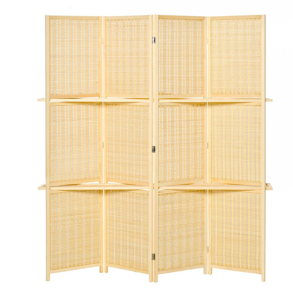 HOMCOM PARAVENT 4dílný 180 x 180 cm s odkládací plochou, přírodní