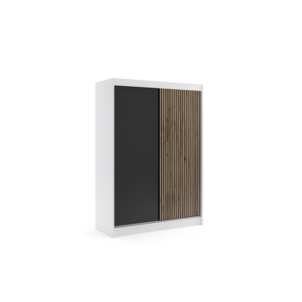 ALTDECOR ŠATNÍ SKŘÍŇ VILAN s lamelami/LED – 150 cm – bílá | dub wotan