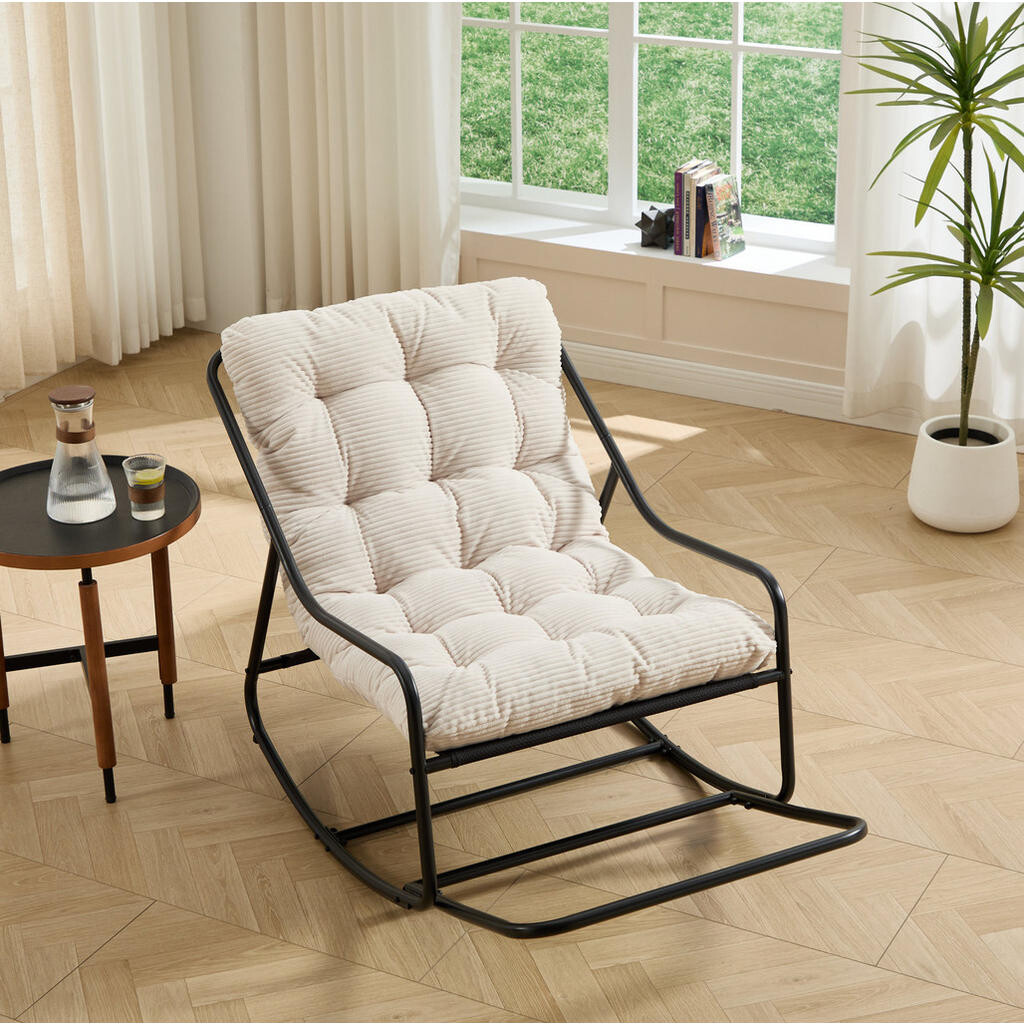 OKWISH HOUPACÍ křeslo 75/116/82 cm černobílé z oceli s hustým polstrováním