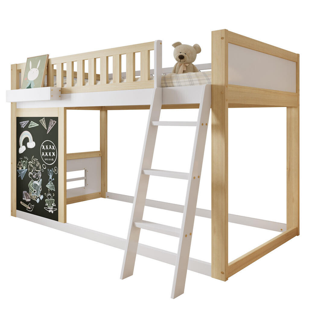 OKWISH PATROVÁ postel 120/200 cm bílá/přírodní z borovice + MDF s tabulí