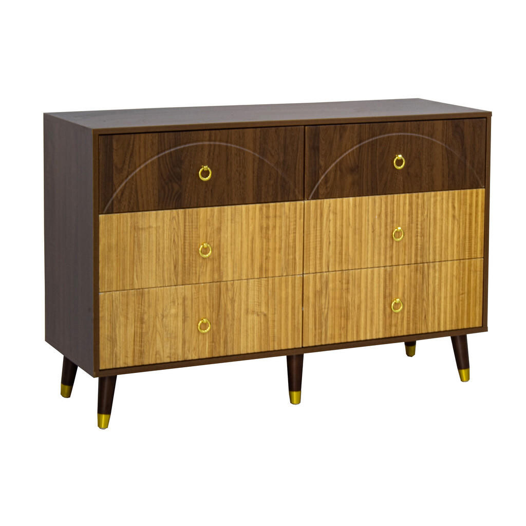 Urban Meuble SIDEBOARD 120 cm v tmavě hnědé a přírodní se 6 zásuvkami
