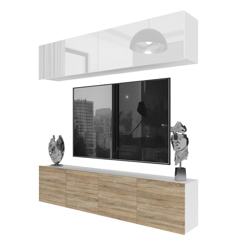 B BELINI GROUP OBÝVACÍ STĚNA Milano 6, Bílá / Dub Sonoma, 200 cm, Bezúchytková