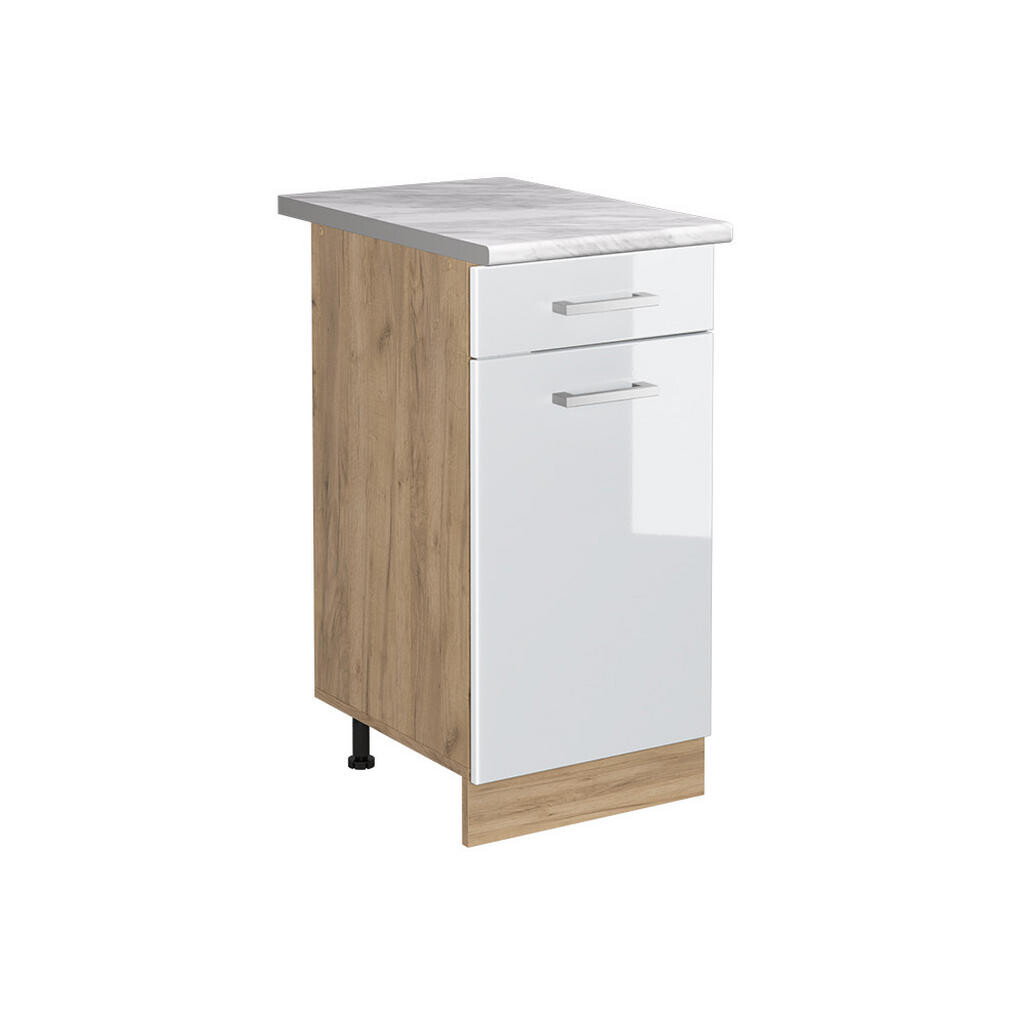 Vicco SPODNÍ SKŘÍŇKA KUCHYŇSKÉ LINKY R-Line, Bílá vysoký lesk/Zlatý mocný dub, 40 cm pracovná doska Mramor