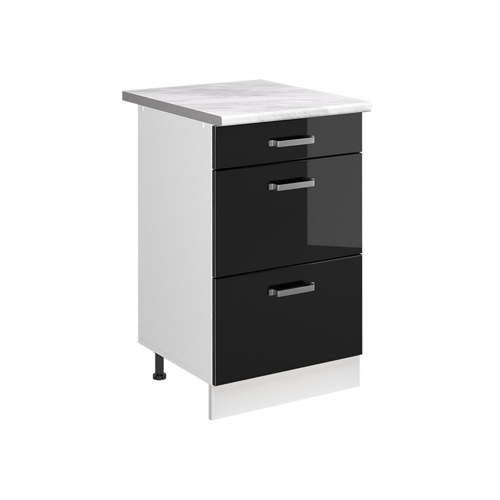 Vicco SPODNÍ SKŘÍŇKA KUCHYŇSKÉ LINKY R-Line, Černý vysoký lesk/Bílá, 50 cm pracovná doska Mramor