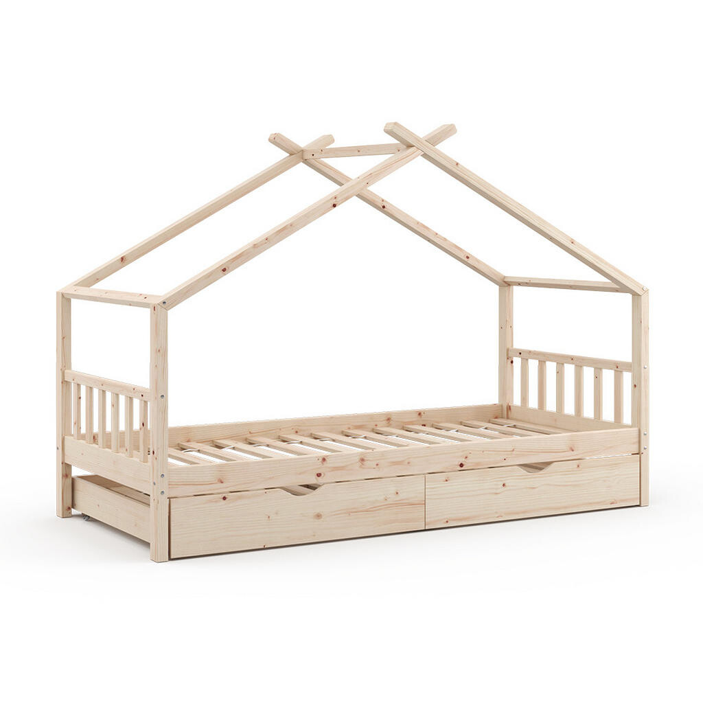 VitaliSpa DOMEČKOVÁ POSTEL Design Přírodní dřevo 90x200 cm s lůžkem pro hosty
