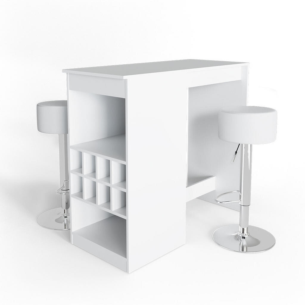 Vicco STOJACÍ BAROVÝ STŮL SE ŽIDLEMI Ross Bílá 115 x 50 cm se 2 barovými stoličkami