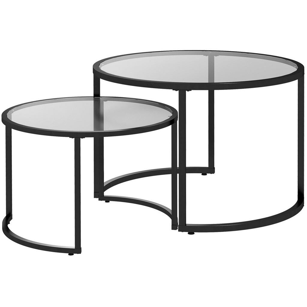 OKWISH SADA odkládacích stolků 70/70/48 cm černá z oceli se skleněnou deskou