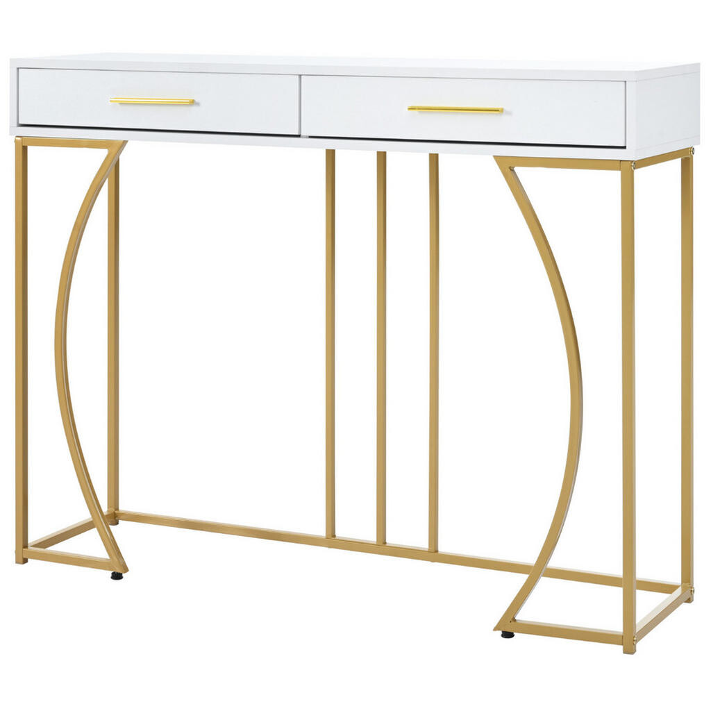 OKWISH KONZOLOVÝ stolek 110/32/85 cm bílý z MDF a kovu se zásuvkou a nastavitelnými nohami