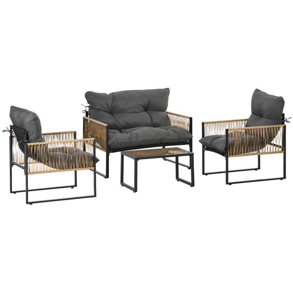 OKWISH ZAHRADNÍ sedací souprava 106/70/72 cm tmavě šedá z polyesteru s konferenčním stolkem a polštáři