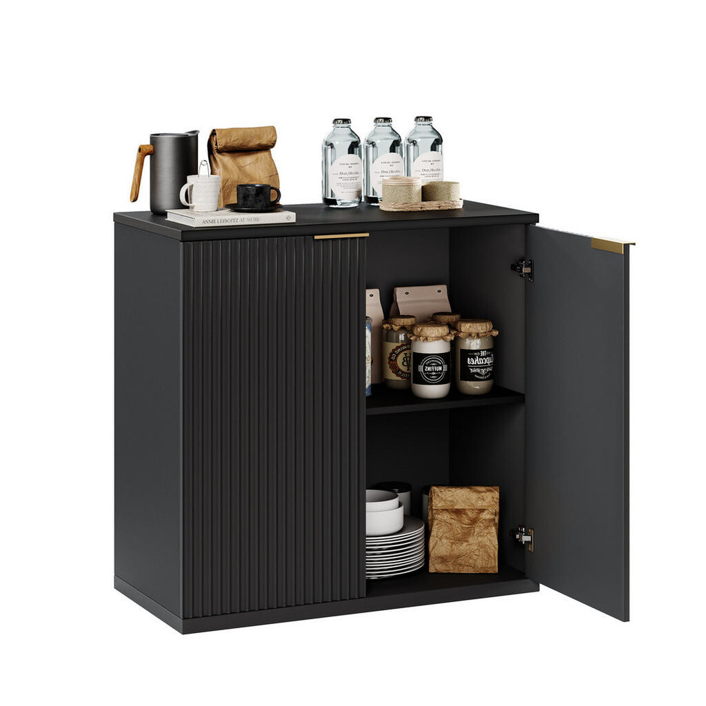 OKWISH BOČNÍ skříň 80/40/80 cm černá z MDF s falcovaným čelem a zlatým madlem
