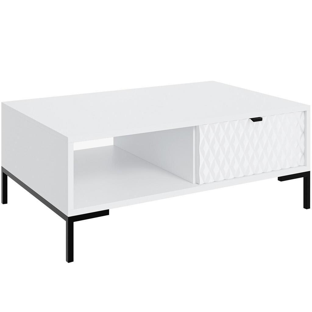 Beautysofa KONFERENČNÍ STOLEK Montreal se zásuvkou a otevřenou přihrádkou, dekorativní 3D čela, 100 × 60 cm, bílá