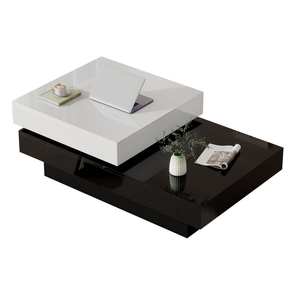 OKWISH KONFERENČNÍ stolek 103/60/35,5 cm bílá/černá z dřevotřísky s otočnou deskou a lesklým povrchem