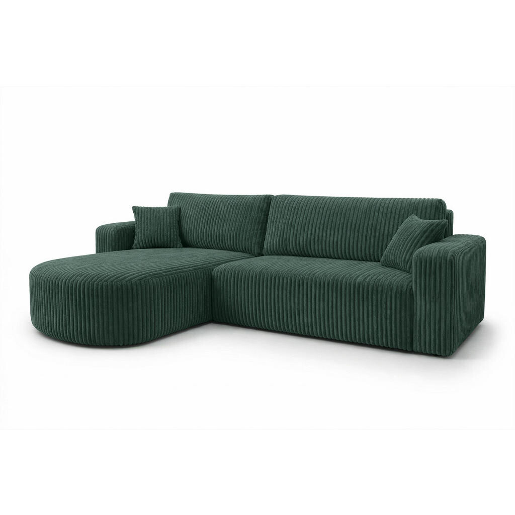 Kaiser Möbel ROHOVÁ SEDAČKA s funkcí spaní, manšestrová tkanina Tilia, Zelená, Levá strana, ROUND ONE XL