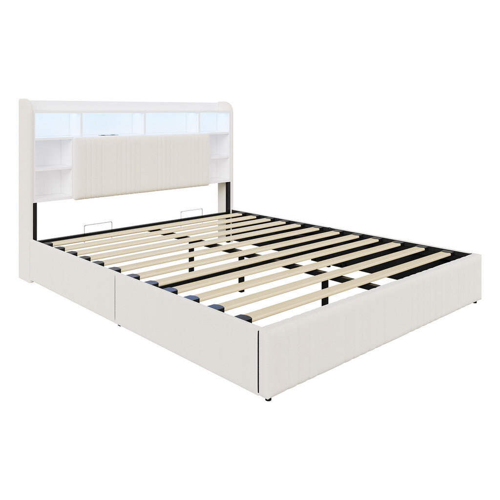 SHOPENTRA HYDRAULICKÁ úložná postel 160x200 béžová, imitace lnu, s úložným prostorem a čelem