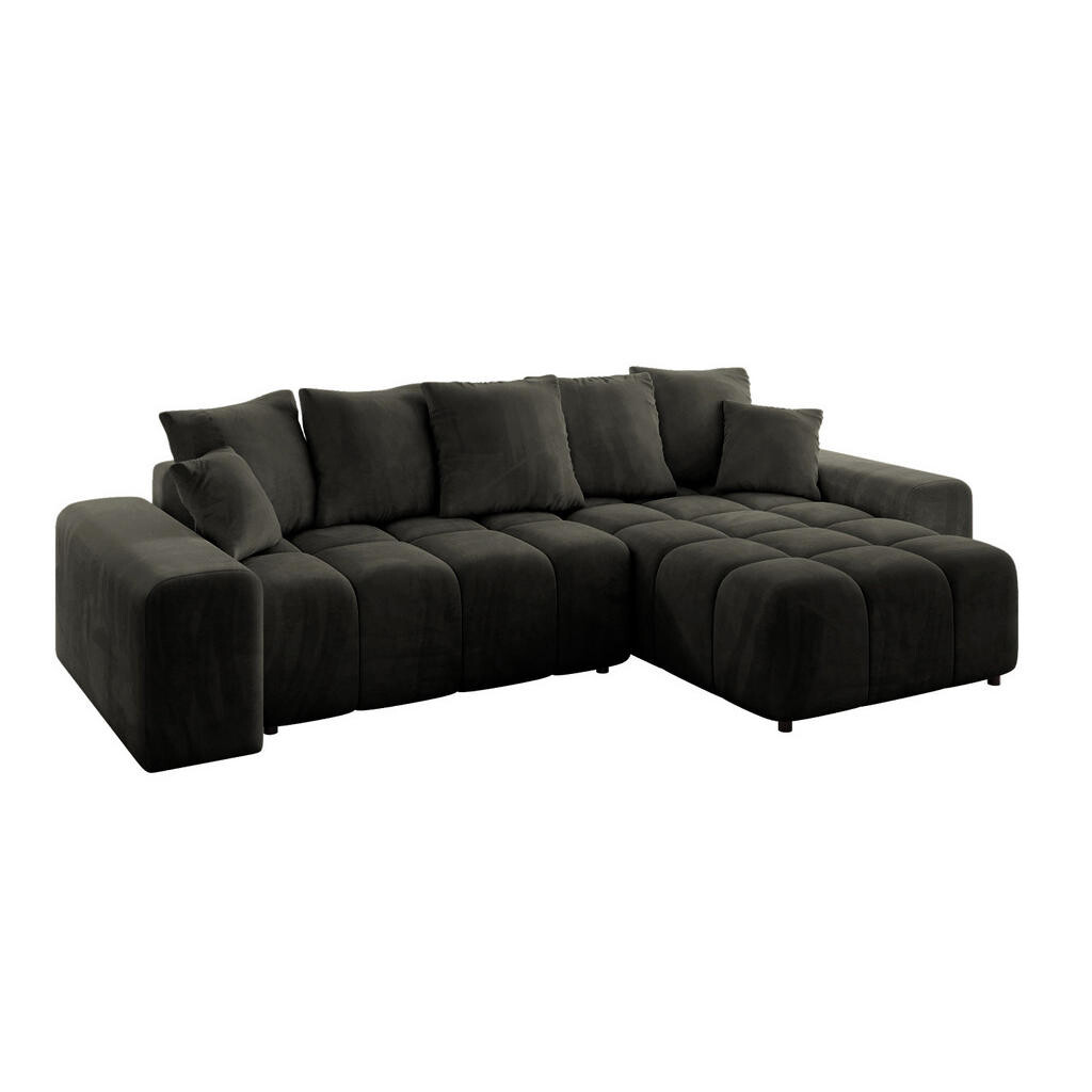 ALTDECOR ROHOVÁ SEDACÍ SOUPRAVA s otomanem vpravo ENIL-L 297x189x68 černý velur