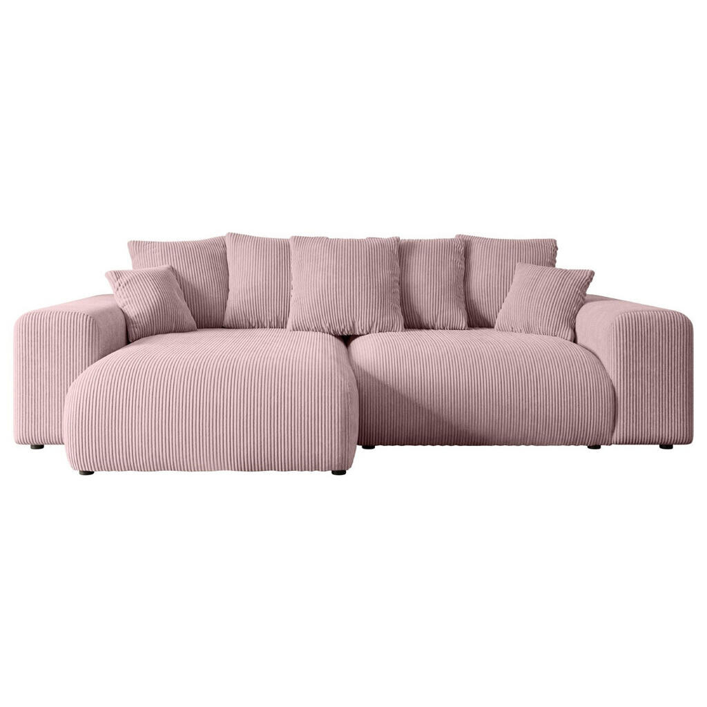 ALTDECOR ROHOVÁ SEDACÍ SOUPRAVA s otomanem vlevo ESKAR-L 266x176x72 růžový manšestr
