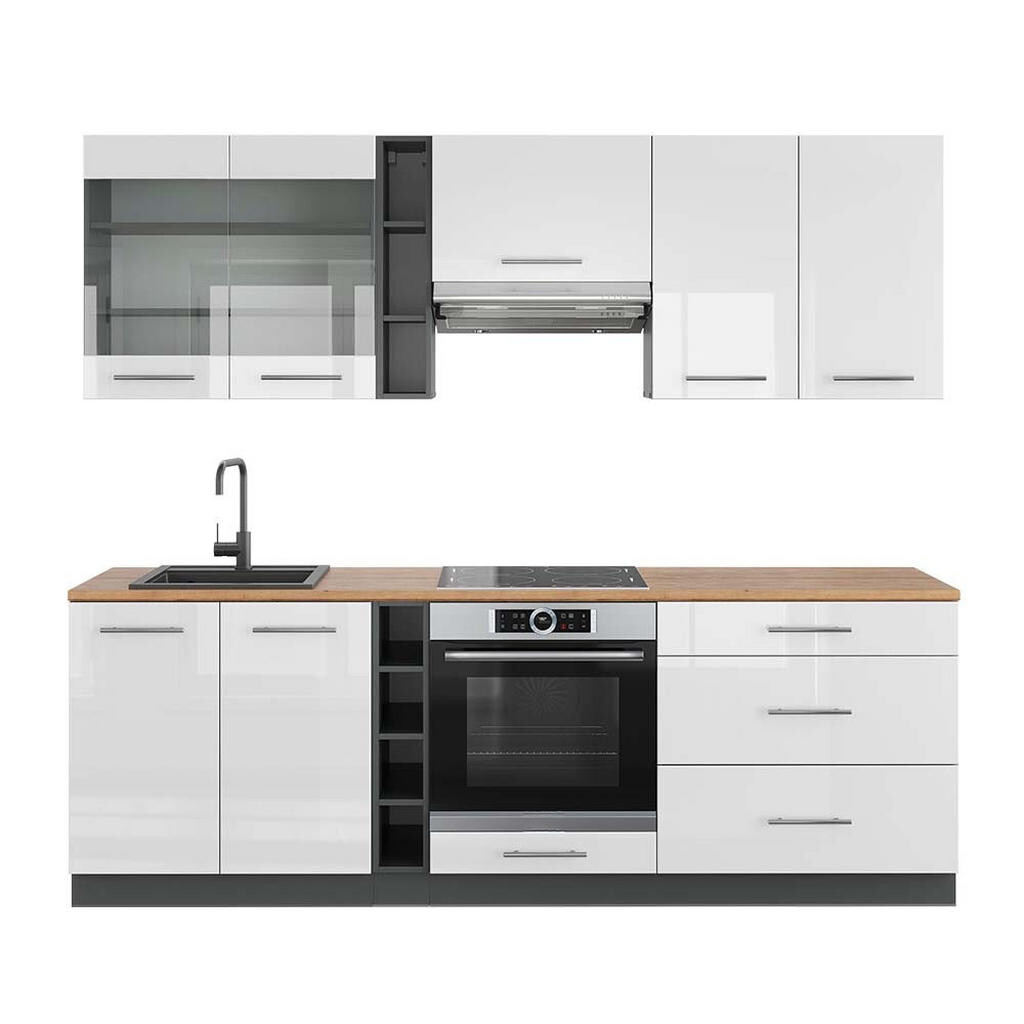 Vicco KUCHYŇSKÝ KOUT Fame-Line Bílý vysoký lesk/antracit 235 cm , PD Dub