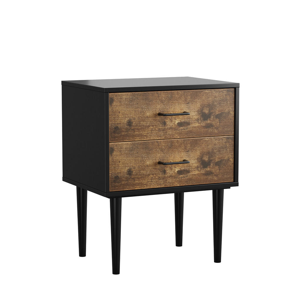 Urban Meuble NOČNÍ STOLEK 51 cm vintage hnědý - industriální design se 2 zásuvkami a nohami z masivu