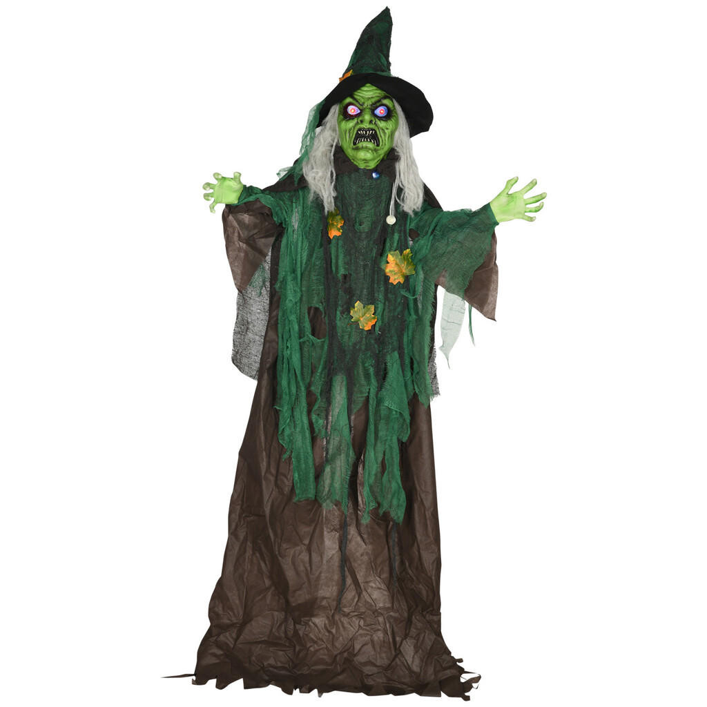 HOMCOM HALLOWEENSKÁ ČARODĚJNICE 183 cm Halloweenová dekorace s LED osvětlením, zvukovou funkcí