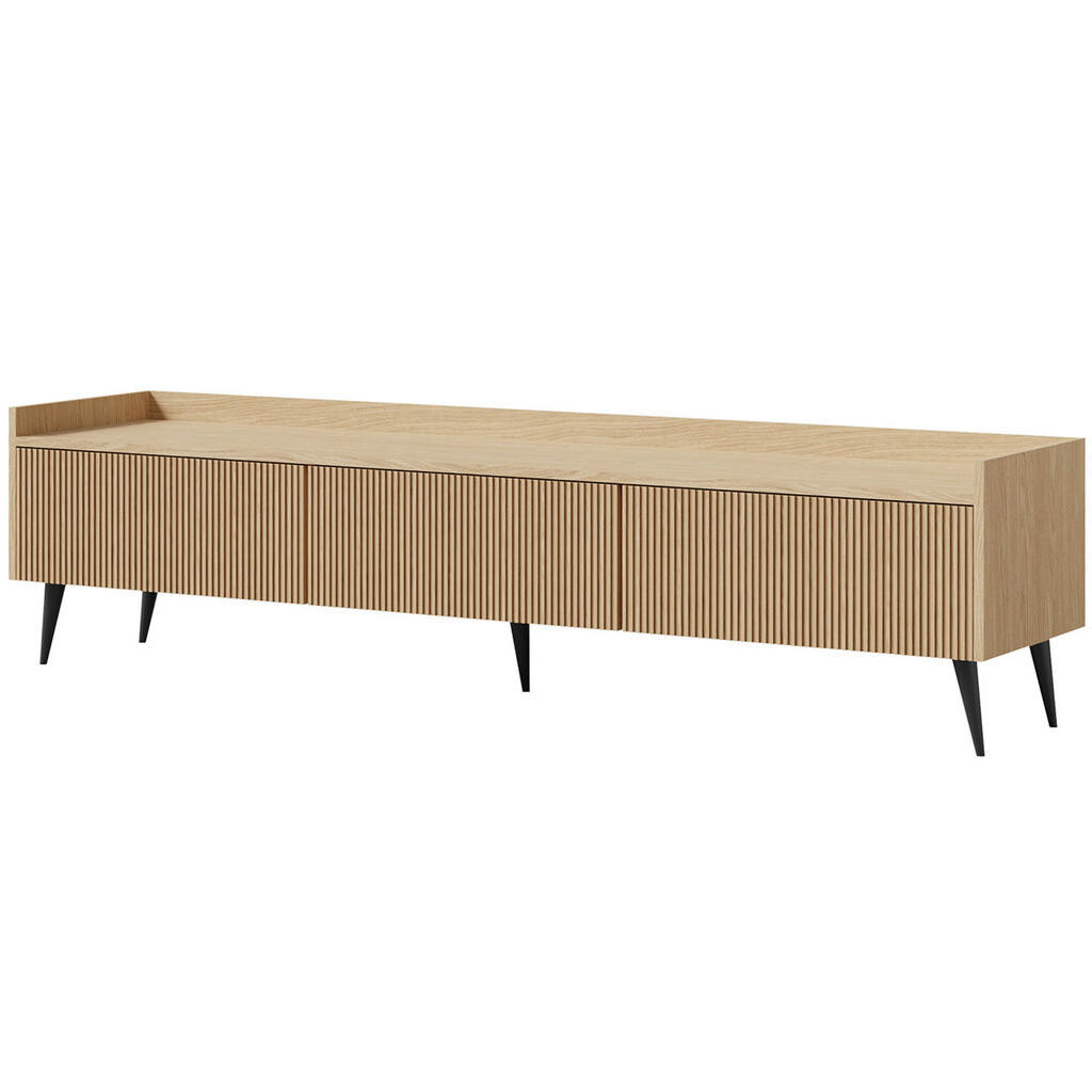 Beautysofa NÍZKÁ KOMODA Amfali se 3 výklopnými dvířky, drážkovaná čela, systém Push-to-open, kovové nohy, 180 cm, jarní dub