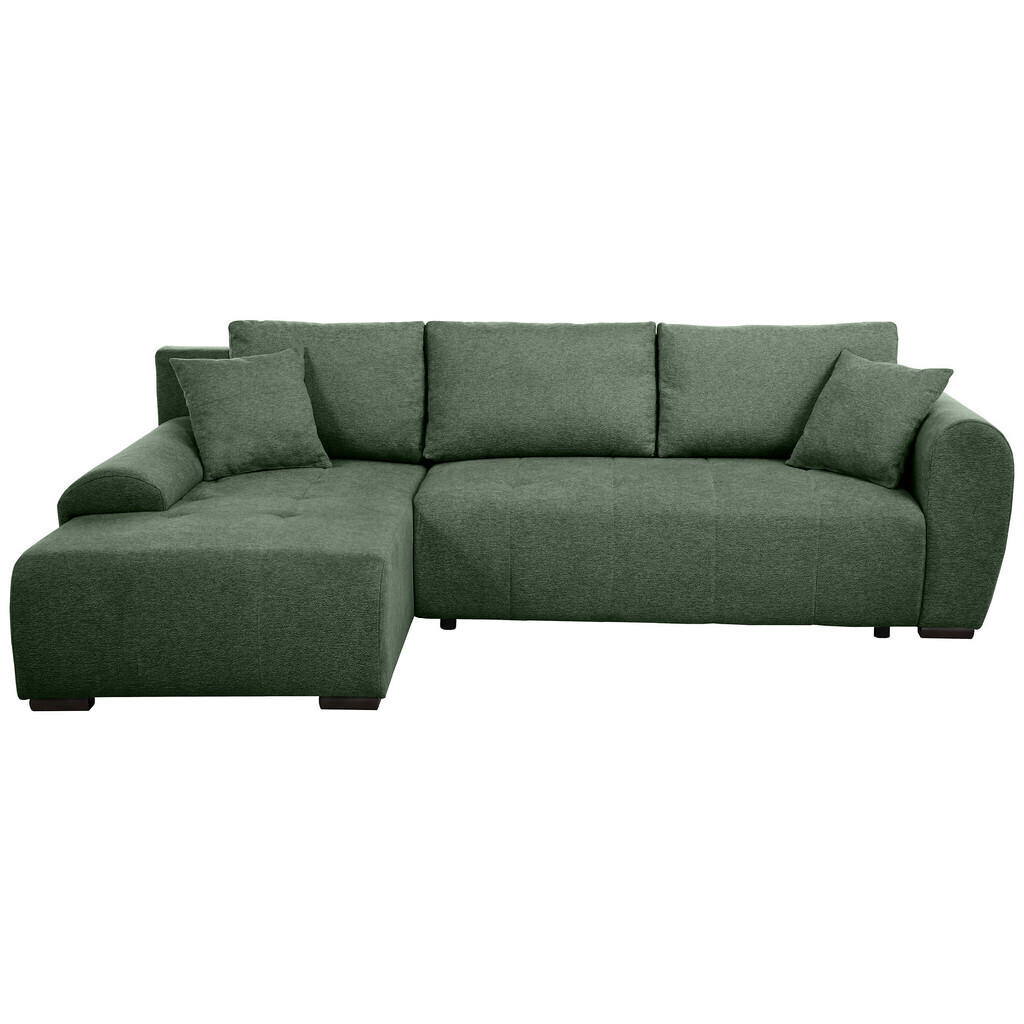 Beautysofa ROHOVÁ ROZKLÁDACÍ POHOVKA Dallas s úložným prostorem, 255 cm, lahvově zelená, levá, velurová látka