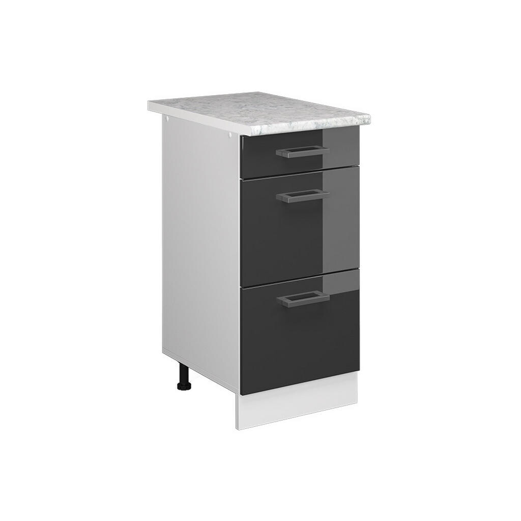 Vicco SPODNÍ SKŘÍŇKA KUCHYŇSKÉ LINKY R-Line Antracitový vysoký lesk 40 cm se zásuvkami a pracovní deskou