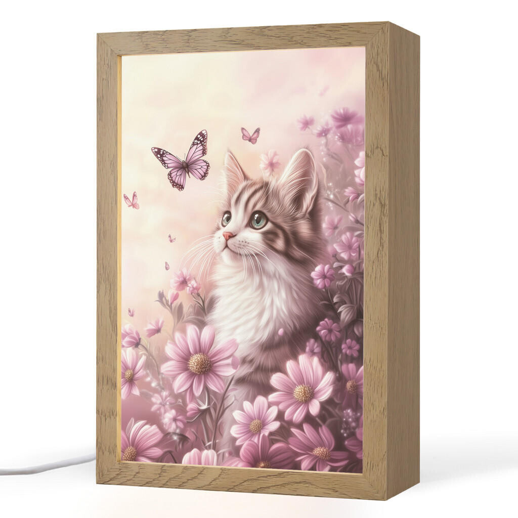 OnlyWow NOČNÍ LAMPIČKA Koťátko - Květiny - Motýli - Fialová 20x30 cm