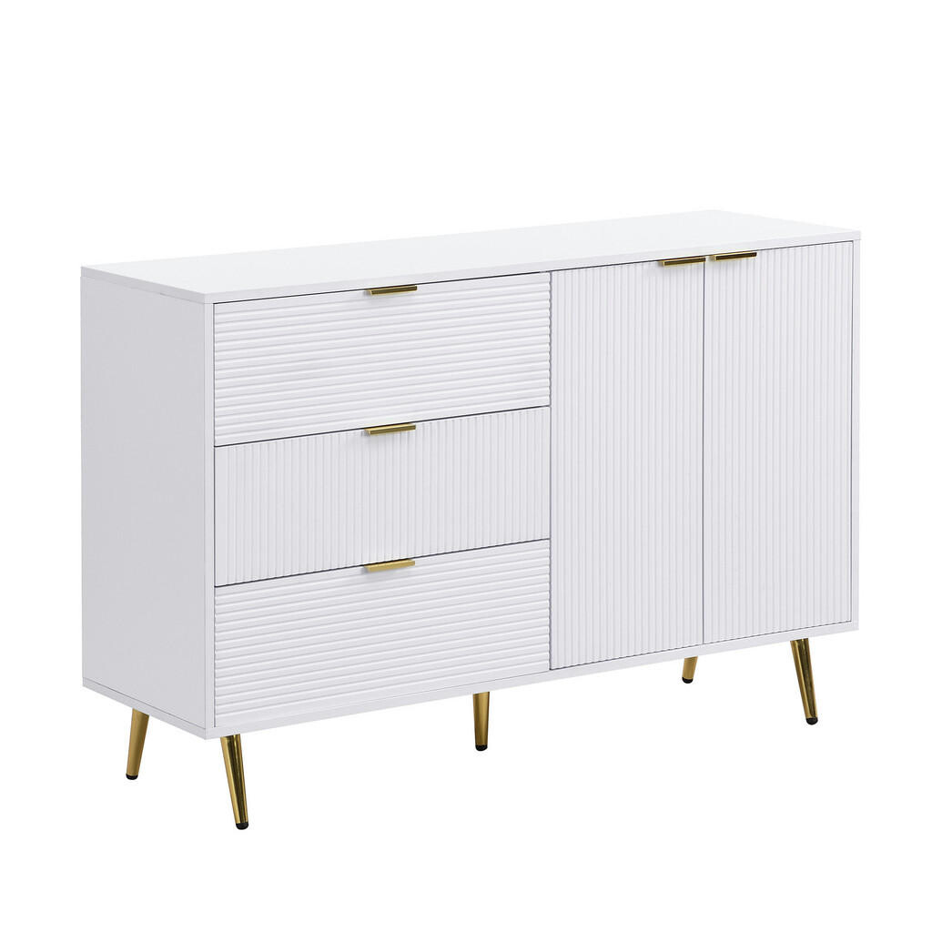 Urban Meuble SIDEBOARD bílý a vlnitý design se 3 zásuvkami a 2 dvířky