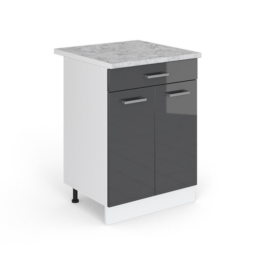 Vicco SPODNÍ SKŘÍŇKA KUCHYŇSKÉ LINKY R-Line Antracitový vysoký lesk 60 cm se zásuvkou a pracovní deskou