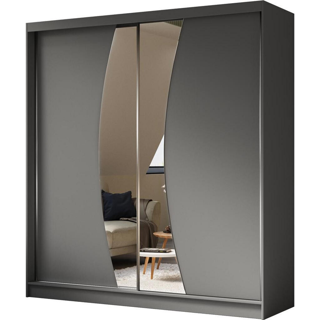 Beautysofa SKŘÍŇ s posuvnými dveřmi Vox II 200/216/61 grafit se zrcadlem a zásuvkami