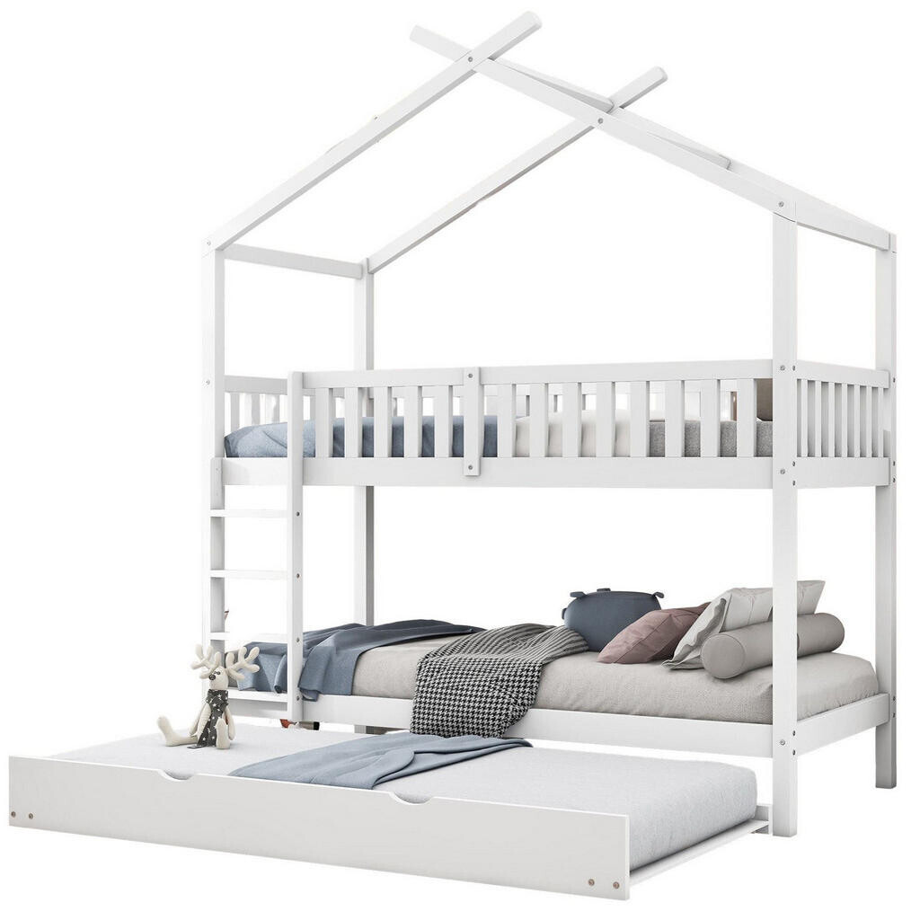 OKWISH PATROVÁ postel 90x200 cm bílá z borovice s výsuvným lůžkem a zábranami