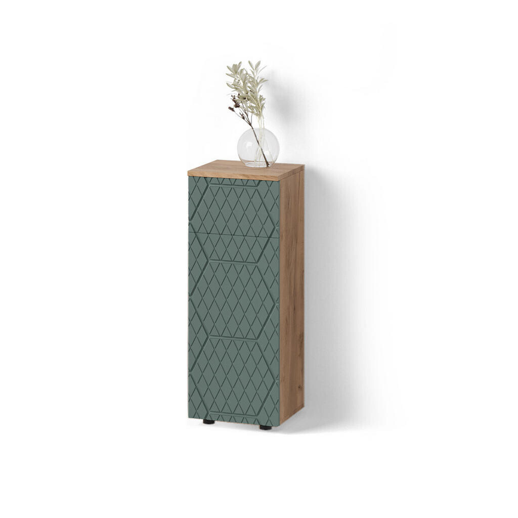 Livinity® MIDI SKŘÍŇKA Ronco Zelený/zlatý dub 30 x 81 cm s 1 zásuvkou, 2 přihrádkami, koupelnou