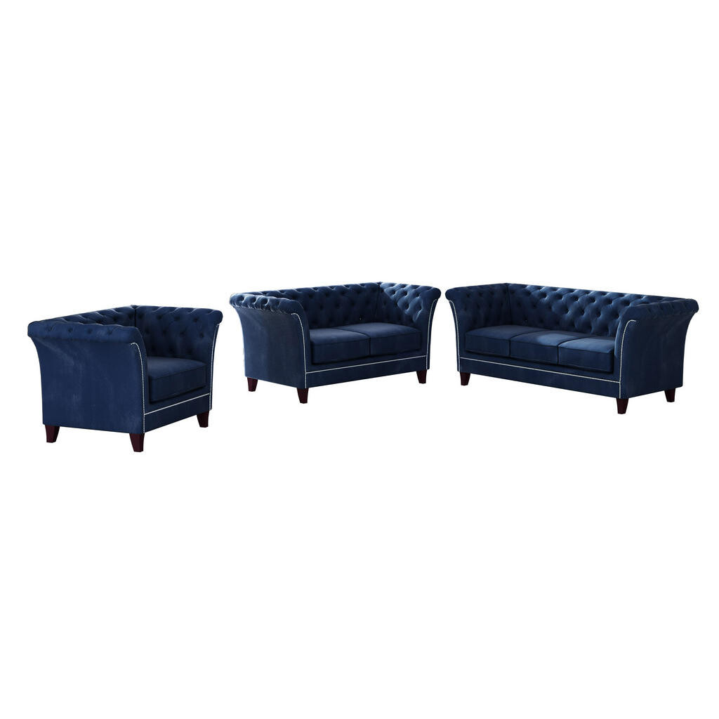 S-Style CHESTERFIELD SEDACÍ SOUPRAVA 3+2+1 Fusion z námořnicky modrého sametu