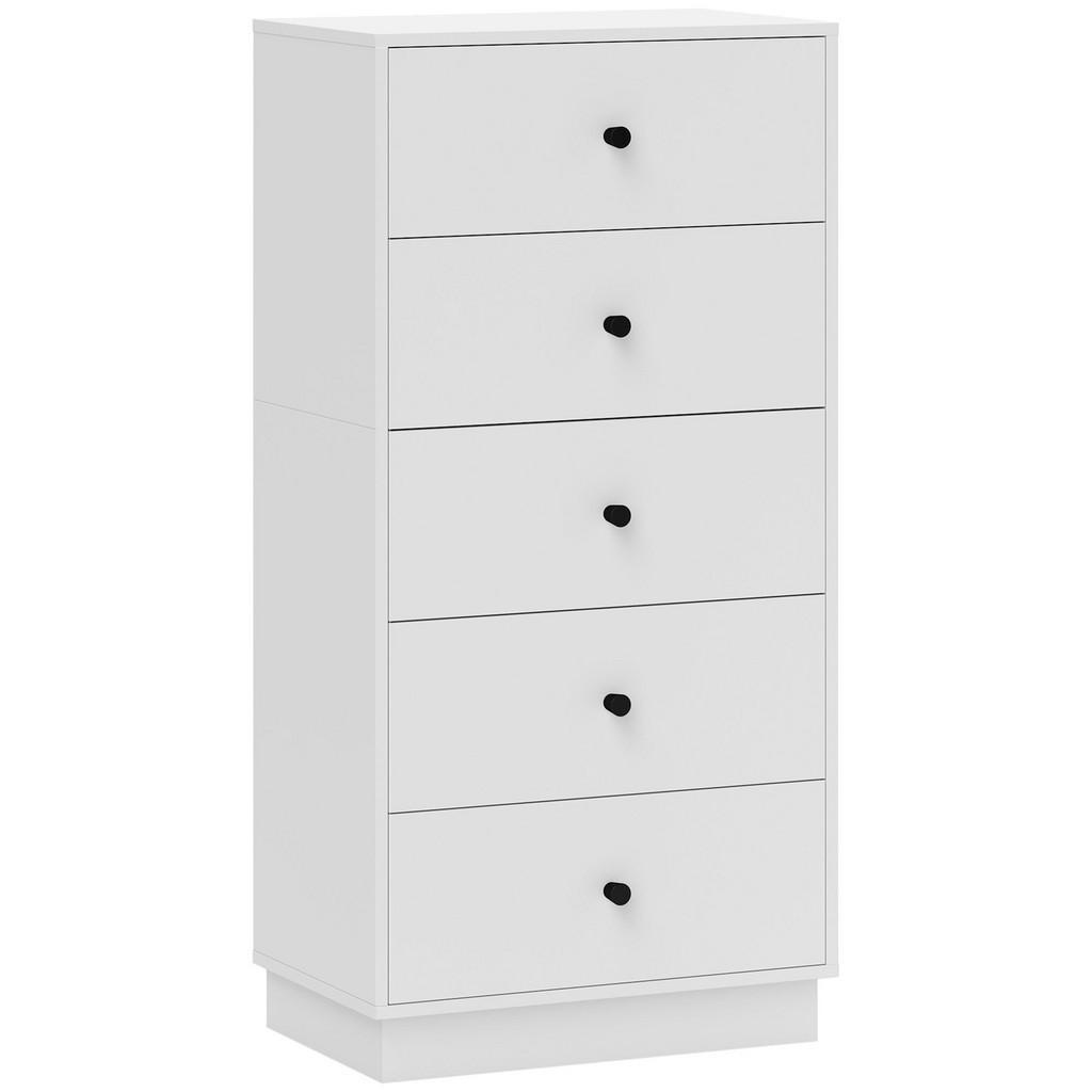 HOMCOM KOMODA Sideboard s 5 zásuvkami Skříňka z dřevotřísky 47 x 29 x 95 cm Bílá