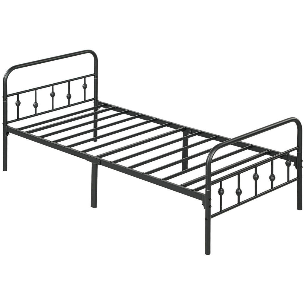 HOMCOM ROŠT pro matraci 200 x 90 cm, kovová postel vysoká 82,5 cm, černá
