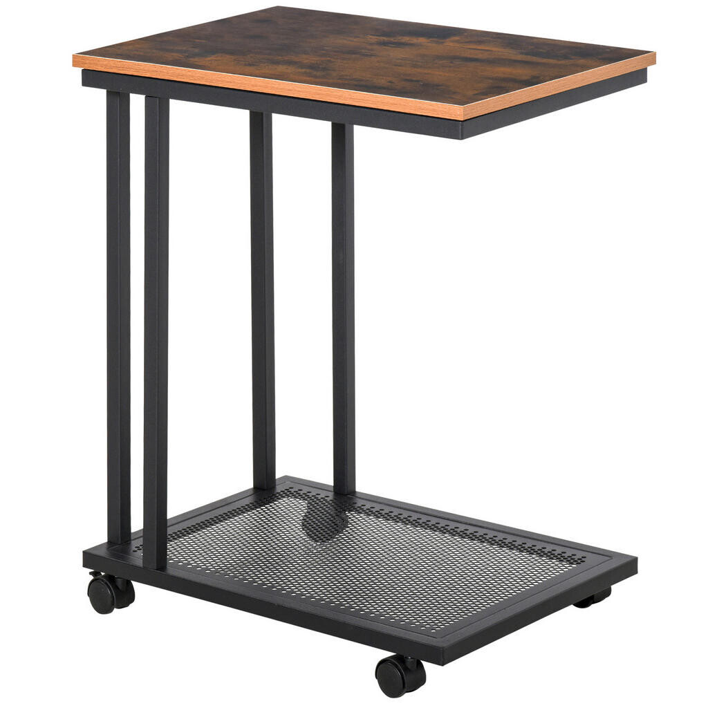 OKWISH ODKLÁDACÍ stolek 51/36/65 cm černý z MDF v C tvaru na kolečkách