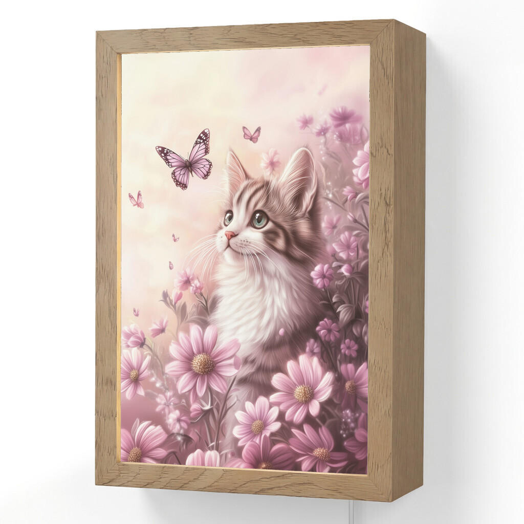 OnlyWow NÁSTĚNNÁ LAMPA Koťátko - Květiny - Motýli - Fialová 20x30 cm