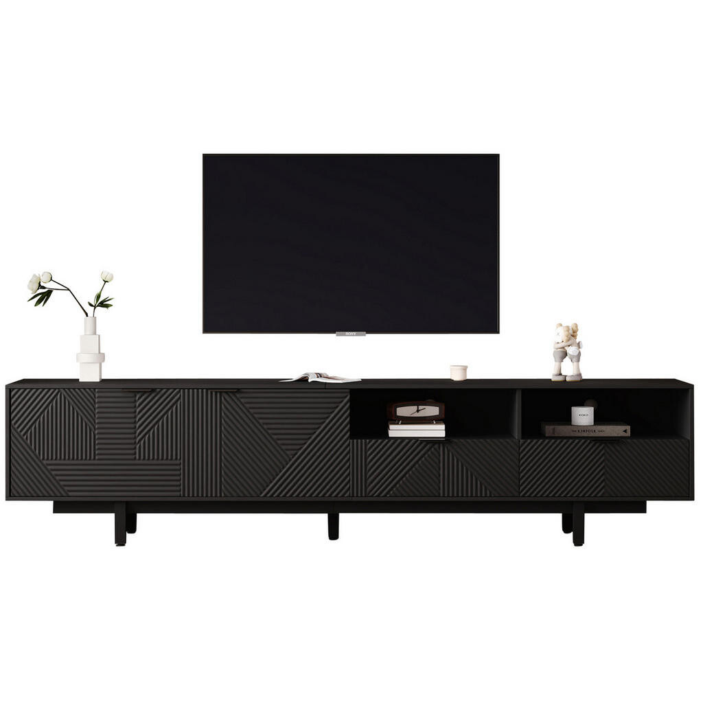 OKWISH TV stolek 200/40/51 cm černý z dřevotřísky s geometrickým vzorem a úložným prostorem