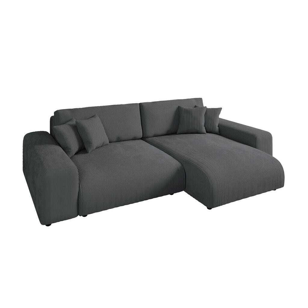 luma-home ROHOVÁ POHOVKA s funkcí rozkládání na lůžko, úložným prostorem, vlnovou pružinovou konstrukcí, 255 × 165 × 84 cm (Š×H×V), šedý kord / 21006