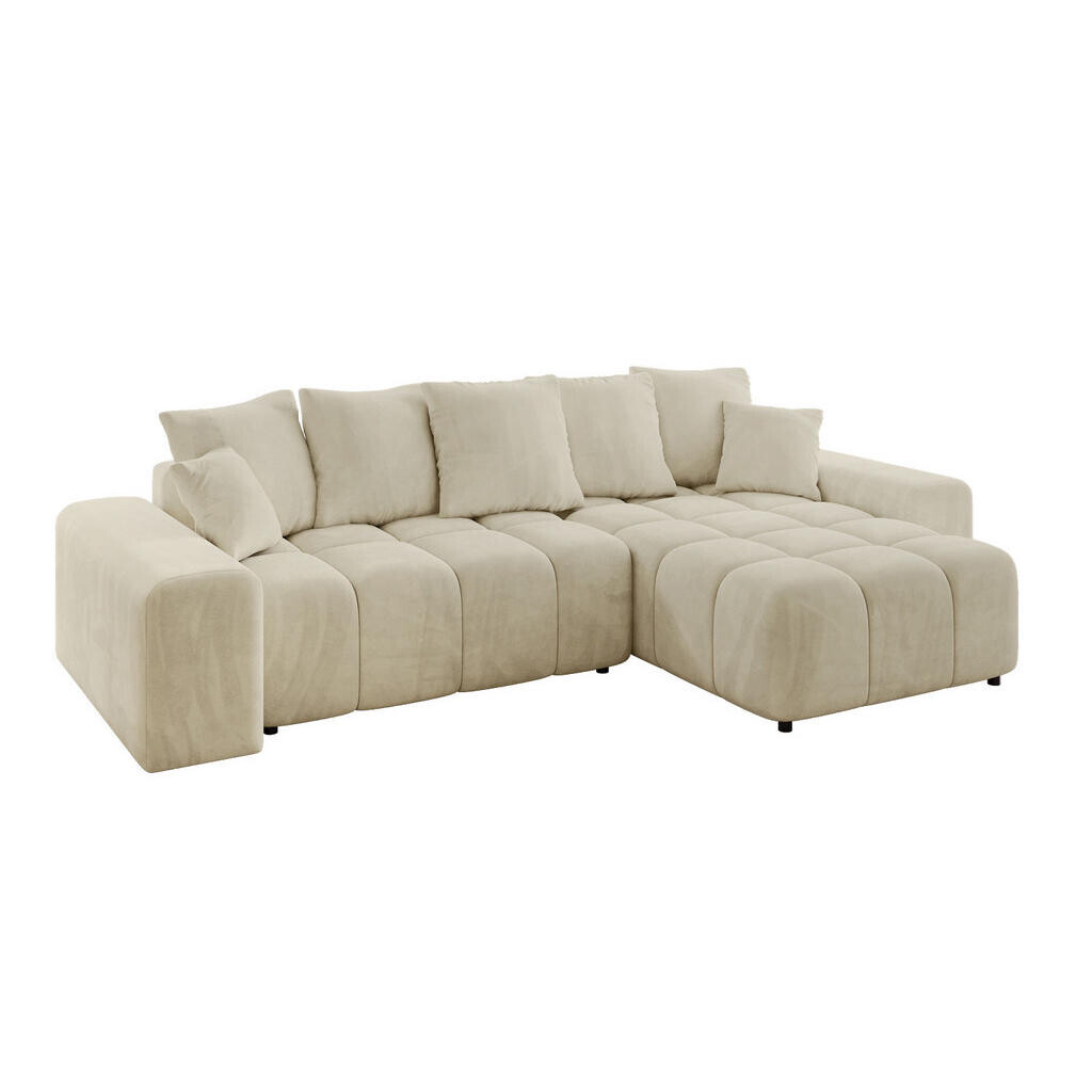 ALTDECOR ROHOVÁ SEDACÍ SOUPRAVA s otomanem vpravo ENIL-L 297x189x68 béžový velur