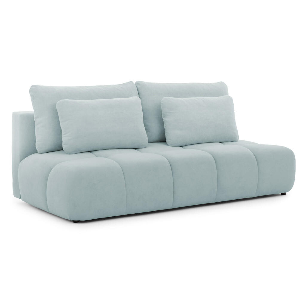 S-Style ROZKLÁDACÍ POHOVKA Belluno z kvalitní modrošedé plyšové potahové látky s úložným prostorem a hlubokým prošíváním v designu Bubble