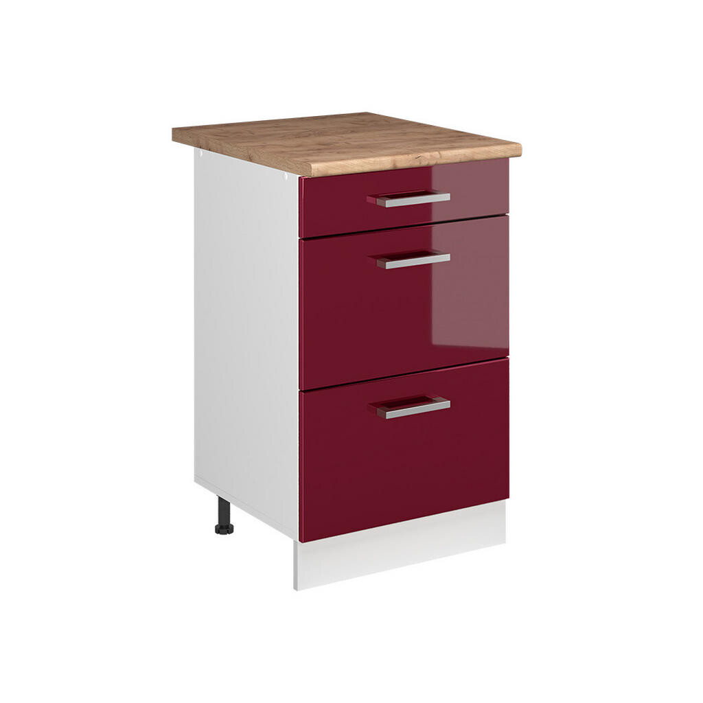 Vicco SPODNÍ SKŘÍŇKA KUCHYŇSKÉ LINKY R-Line, Červená vysoký lesk/Bílá, 50 cm pracovná doska Dub Goldkraft