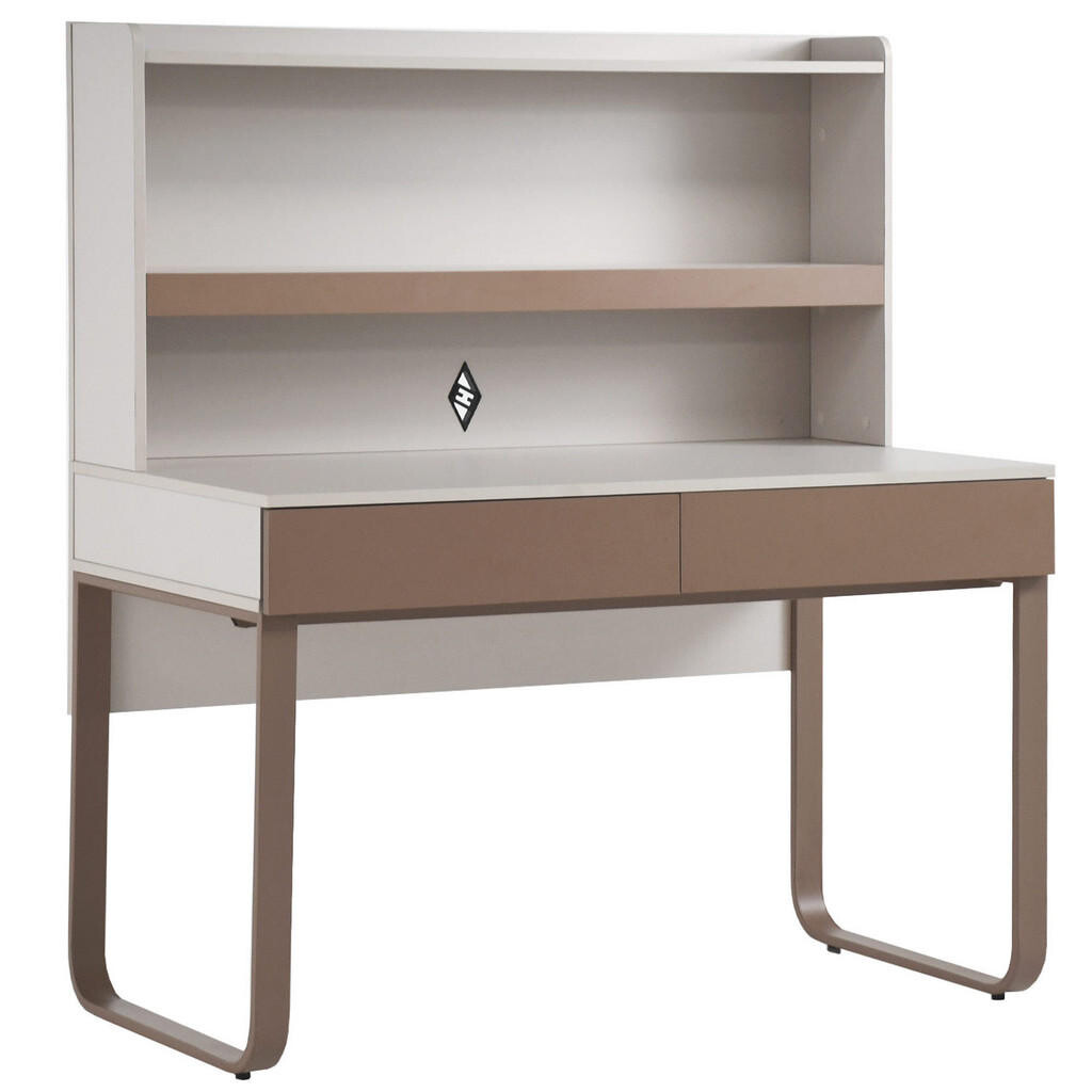 Beautysofa PSACÍ STŮL Boreo do studentského pokoje, se 2 zásuvkami a nástavcem s policí, 120 cm, kašmír / světle hnědá