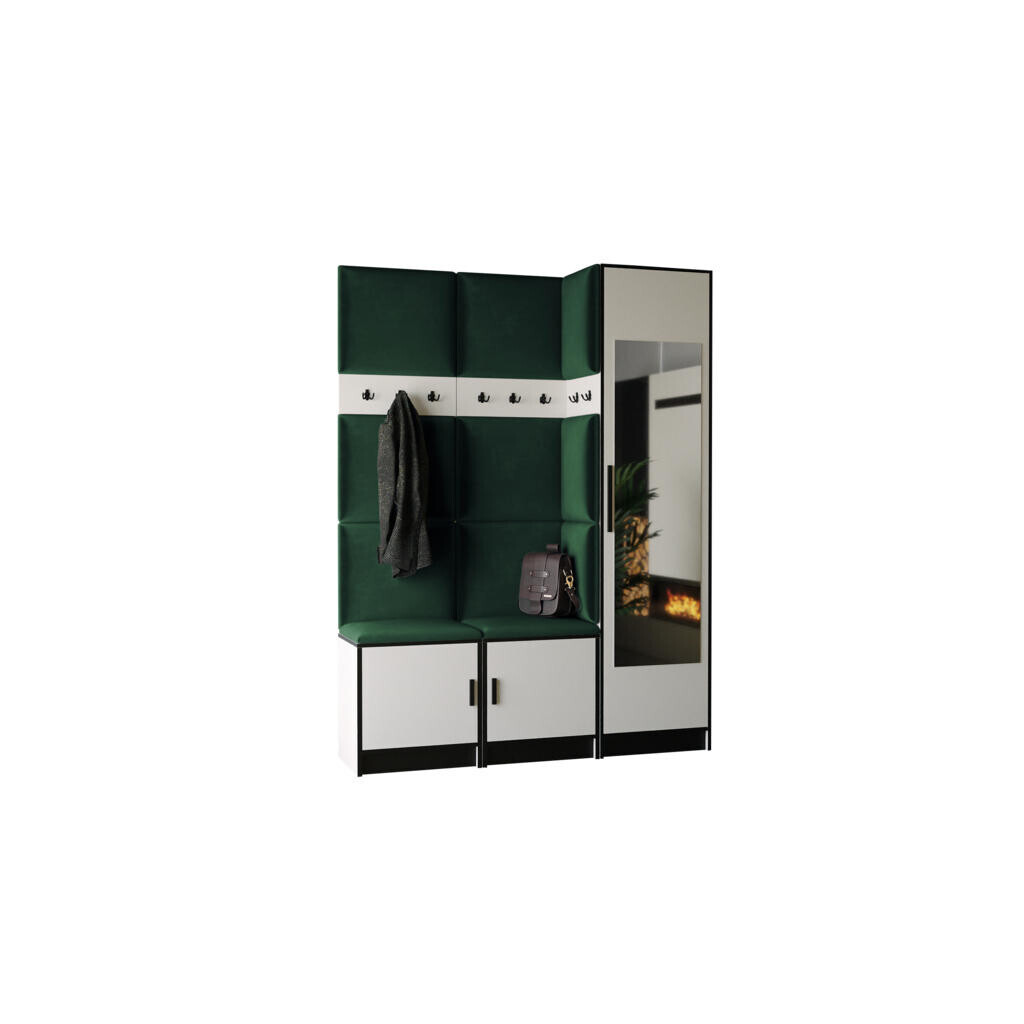 Kier Furniture PŘEDSÍŇOVÁ STĚNA ROJ 20 - 159,6x205x39cm Bílá & zelená látka