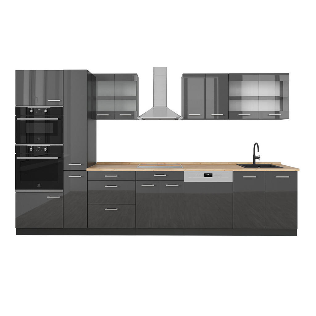 Vicco KUCHYŇSKÝ KOUT R-Line Antracit vysoký lesk/antracit 350 cm bez pracovní desky